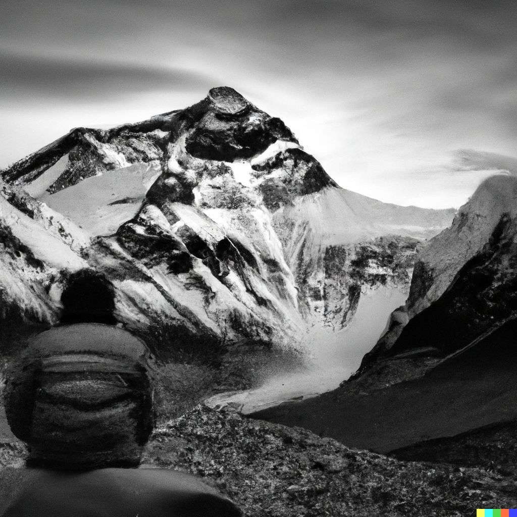 someone gazing at Mount Everest, photograph, fine art